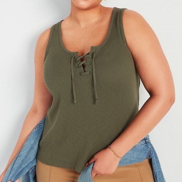Old Navy Lace Up Rib Knit Swing Tank Top Sleeveless Olive Green Size XXL Petite - Picture 1 of 5